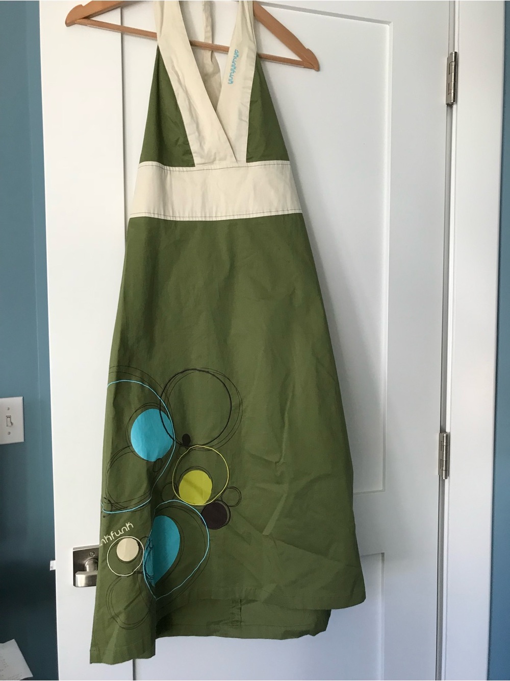Olive Green Halter Dress with Cream Accents NWT